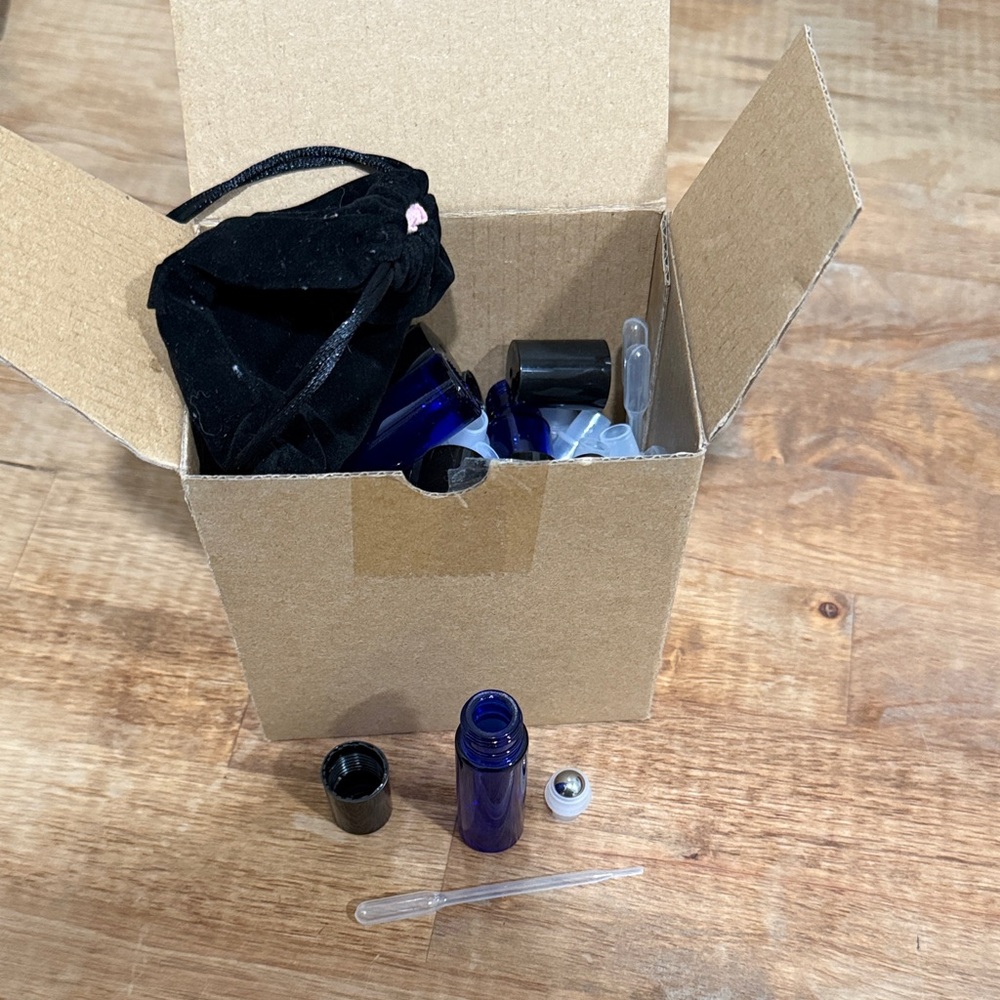 Blue Glass Bottles with Accessories